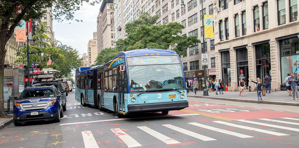 A carfree, busonly street in NYC is a case study in transportation